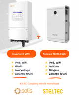 Kit invertor monofazat SOLIS S6-EH1P(6)K-L-PLUS (6kW) + Baterie/acumulator de stocare LiFePO4 de joasă tensiune 51.2VDC STELTEC Flex-L4 (6.14kWh) (STE-BWO-6140) (IP65, încălzire, stingere, WiFi)